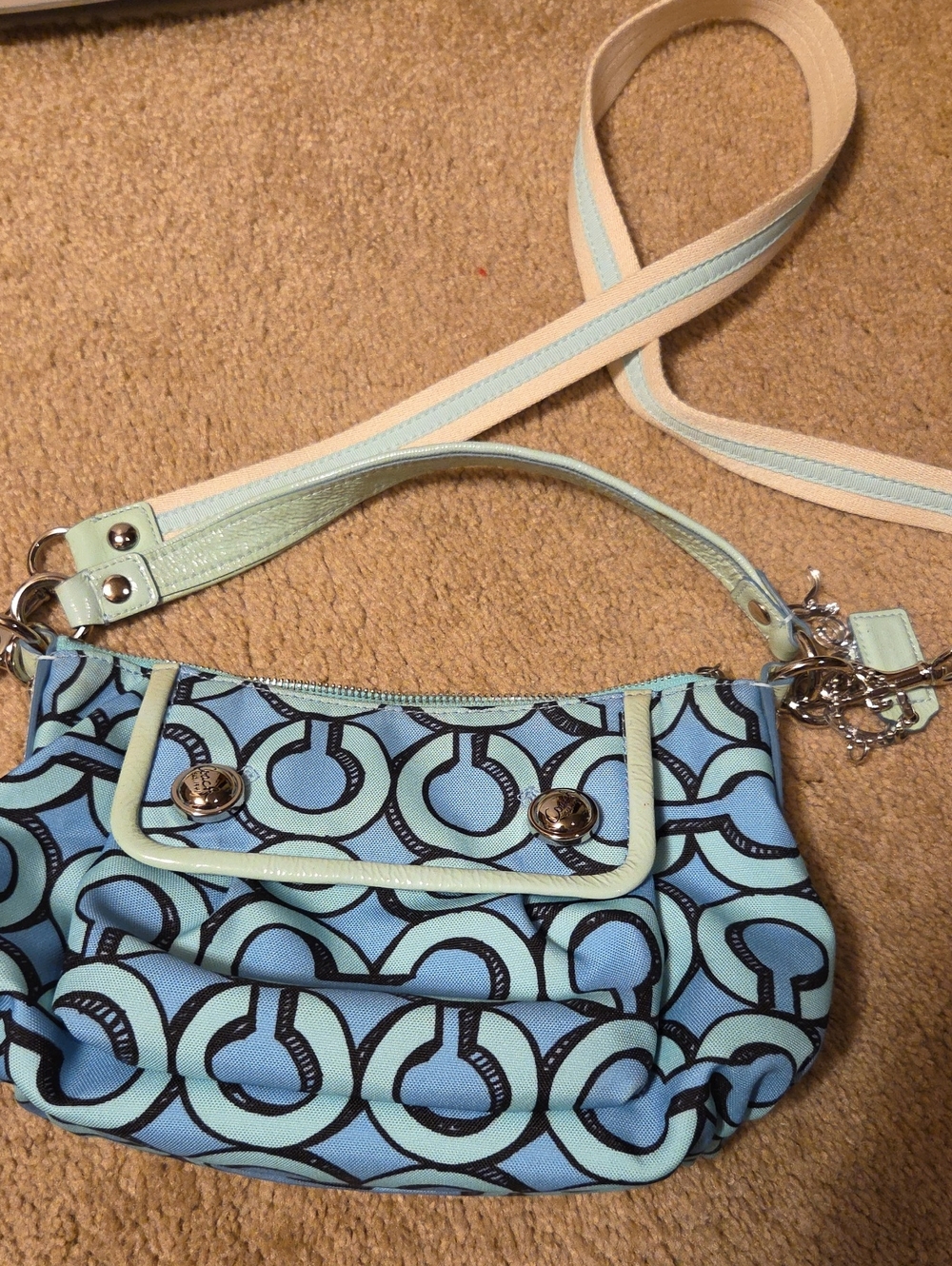 COACH Light Blue & Teal Patterned Women's Crossbody Bag